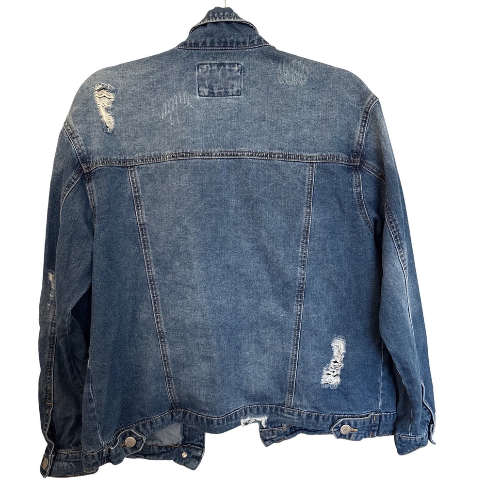 Wax Jean Women Distressed Denim Jacket Medium Wash Blue Ripped Cotton 90091 M - Picture 2 of 7